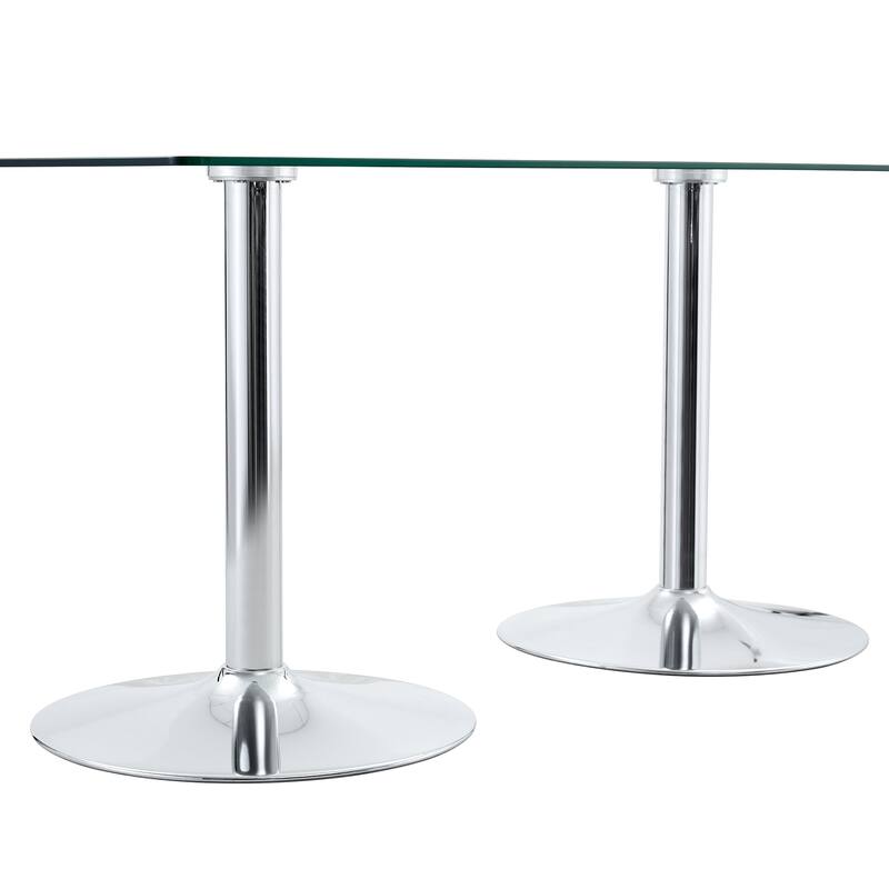 Rectangular Glass Top Dining Table with Metal Legs Modern Minimalist Design