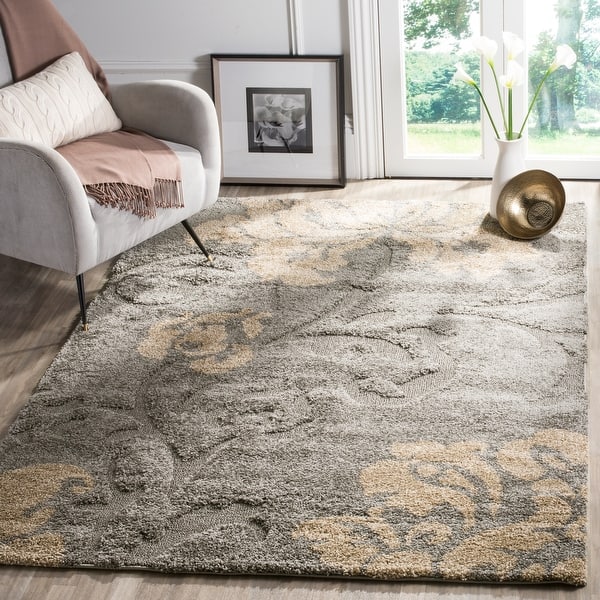 slide 2 of 59, SAFAVIEH Florida Shag Hilde Floral 1.2-inch Thick Rug 3'3" x 5'3" - Grey/Beige - Rectangle