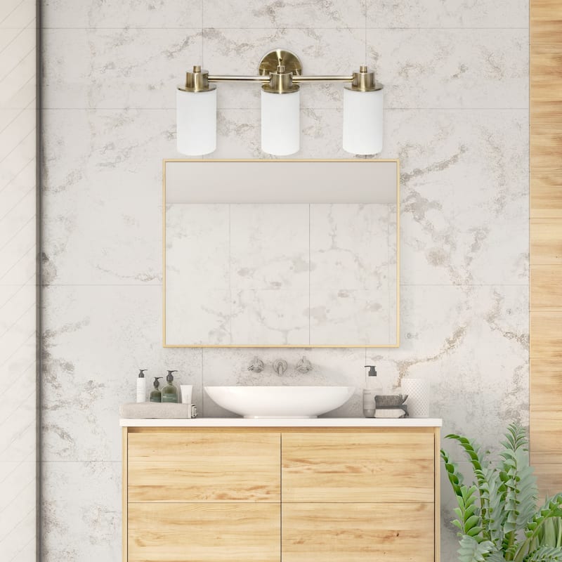 Wall Mounted Three Light Vanity Fixture with Opaque Glass Shade - 20.75" - Bronze and White
