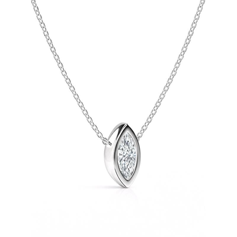 Auriya 14K Gold Lab Grown Marquise Diamond Bezel Solitaire Pendant Necklace 1.00 to 5.00 ct. tw. (F-G VS) - 4.00ct. tw. - White