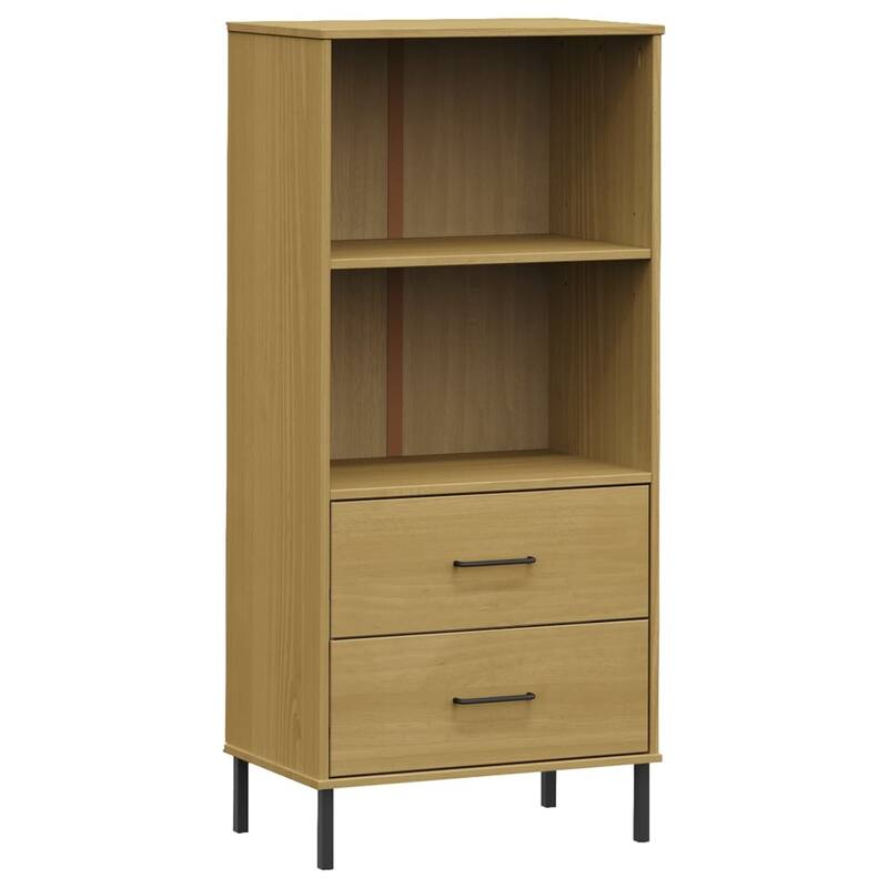 vidaXL Bookshelf Book Cabinet with 2 Drawers Storage Cabinet OSLO Solid Wood - 23.6" x 13.8" x 50.6"