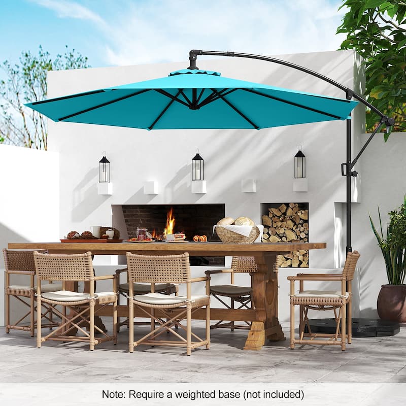 Gymax 10 FT Patio Offset Umbrella w/ X-shaped Base Infinite Tile &
