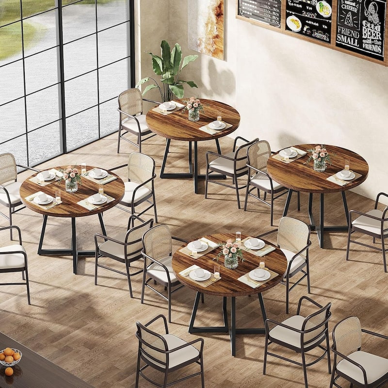 Square Dining Table Set, Industrial Dinner Table with Metal Base for Bar, Coffee Shop, Resturant - 4PCS-Round - Brown