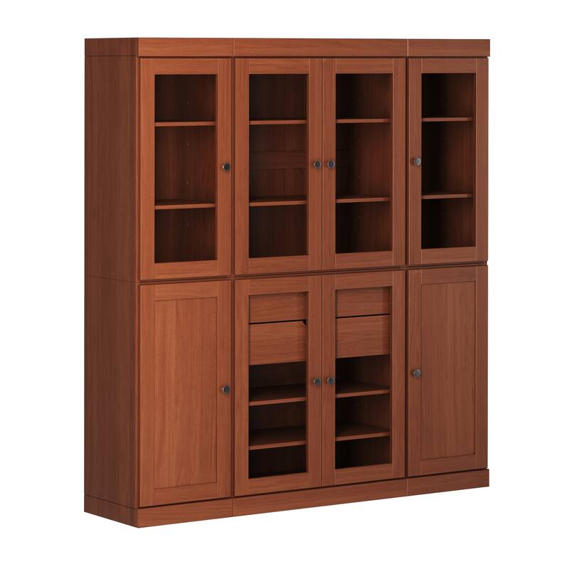 Palace Imports 100% Solid Wood 65" Pantry Cabinet with Clear Glass, Shaker Doors, 2-Drawers and Adjustable Shelves