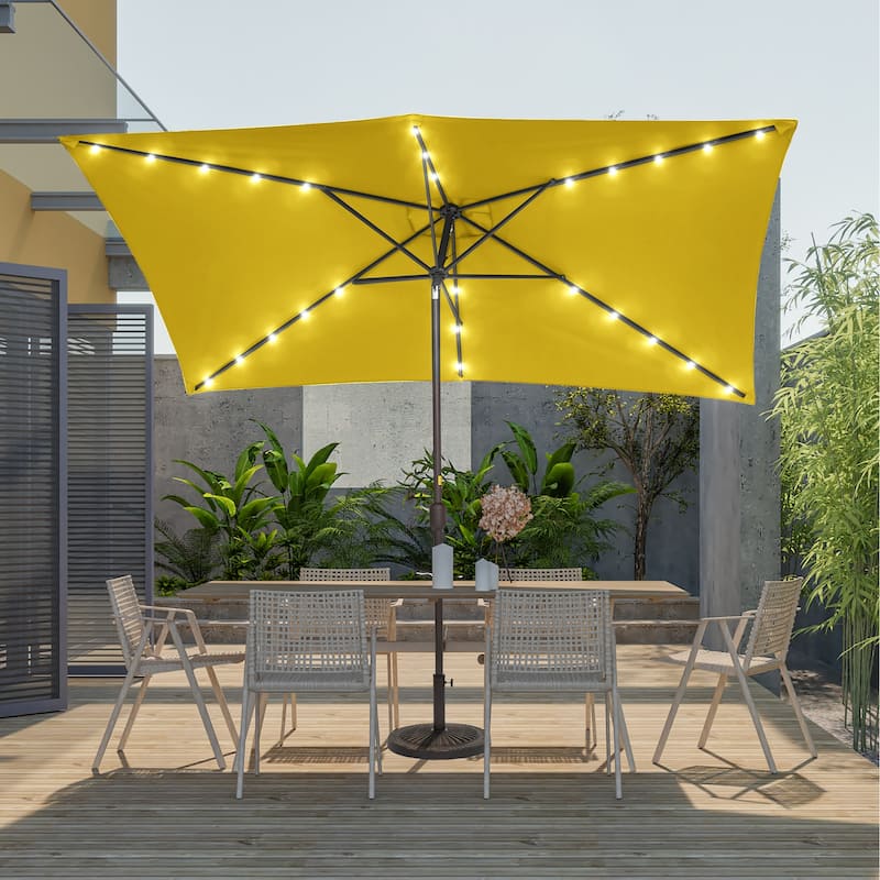 BONOSUKI Outdoor 10 x 6.5ft LED Rectangula Umbrella Patio Market Table Umbrella Aluminium/Steel with Tilt - Yellow