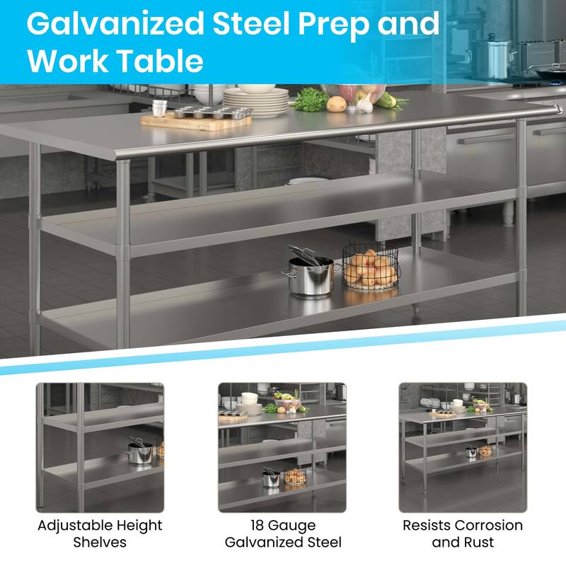 NSF Certified Commercial 18-Gauge Stainless Steel Work and Prep Table
