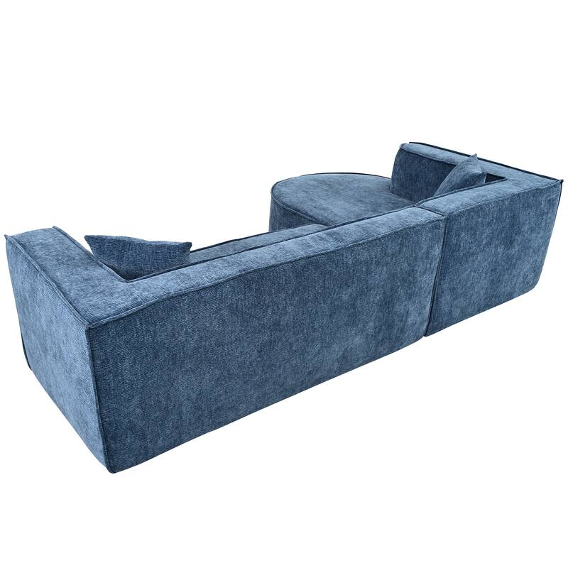 Modern Curved Sectional Sofa with Wrinkle Resistant Chenille and Lounge Seat for Living Room or Guest Room