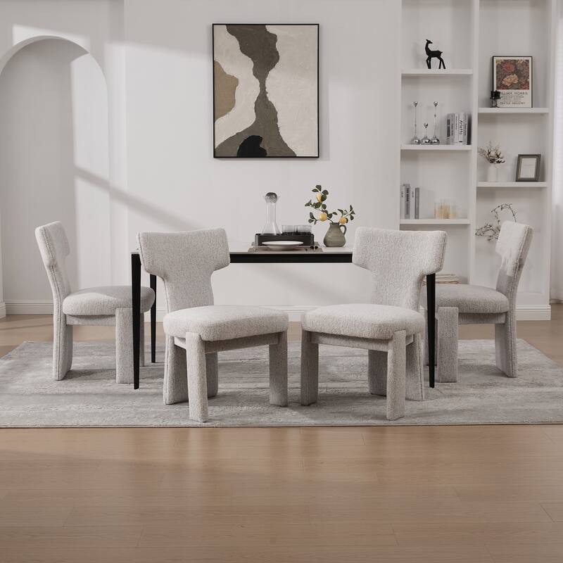 4-Piece, Modern Chenille Dining Chair Set with Rubberwood Legs and Curved Back, for Living Room, Dining Room, Beige