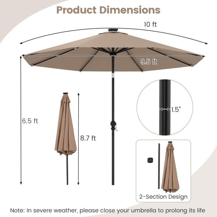 Polyester Metal Solar Patio Umbrella with LED Lights