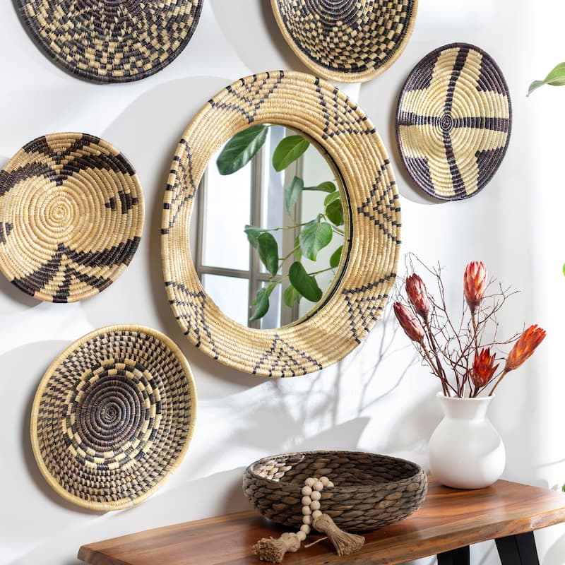 Livabliss Elys Woven Grass Boho Round Mirror