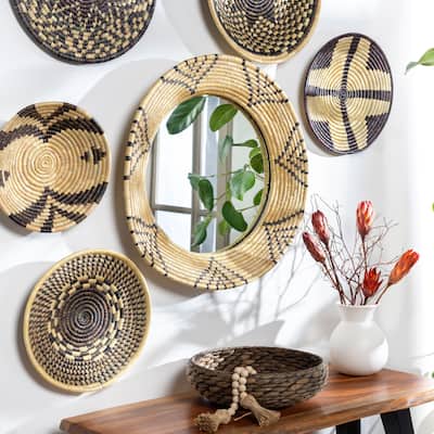Livabliss Elys Woven Grass Boho Round Mirror