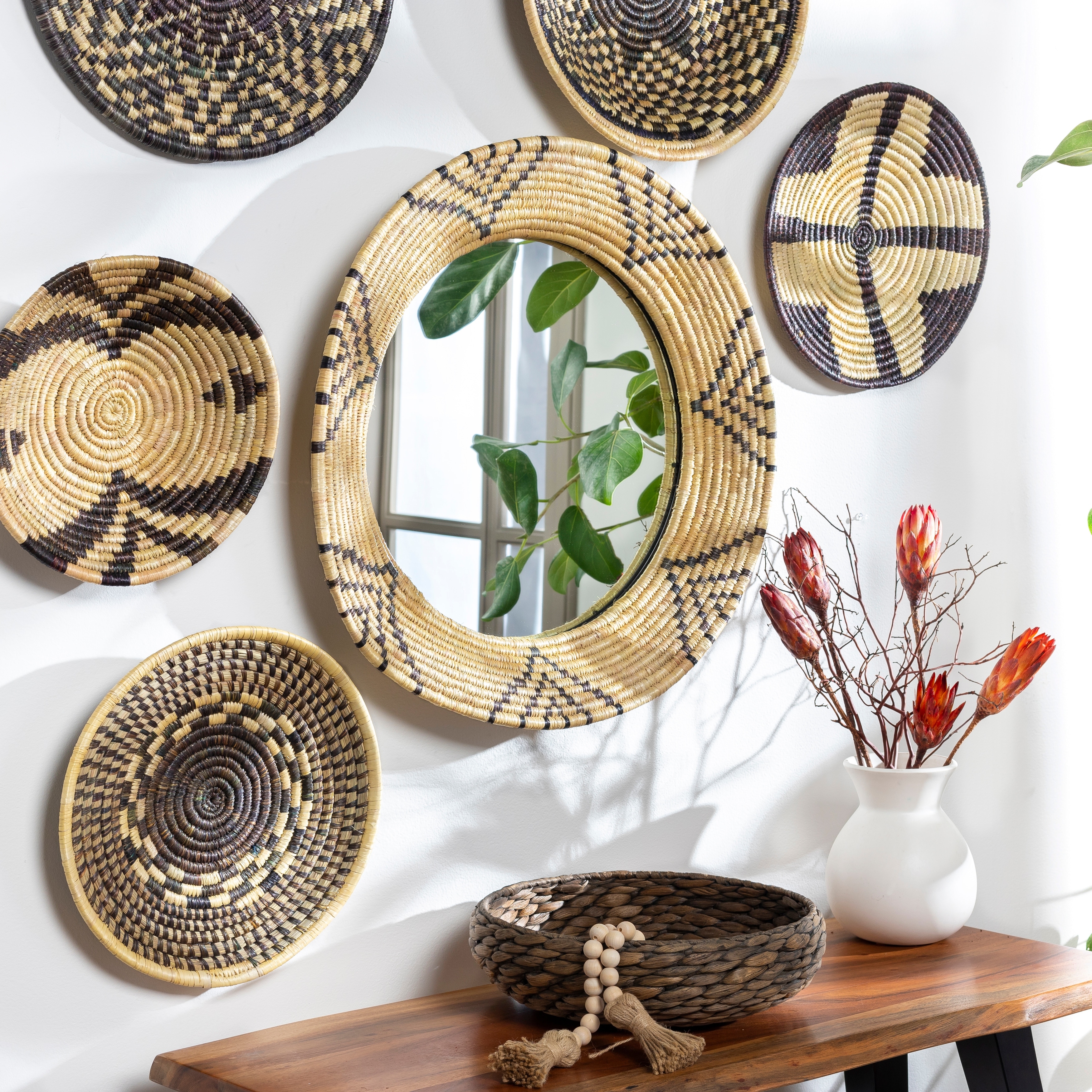Livabliss Elys Woven Grass Boho Round Mirror