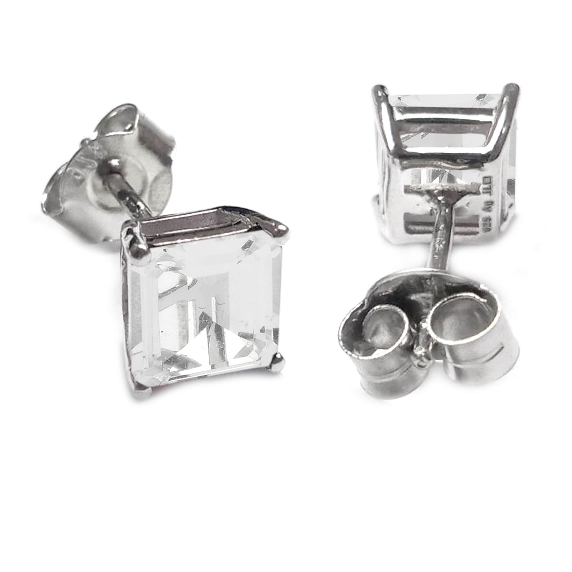 Pinctore 925 Sterling Silver White Topaz Studs Earrings