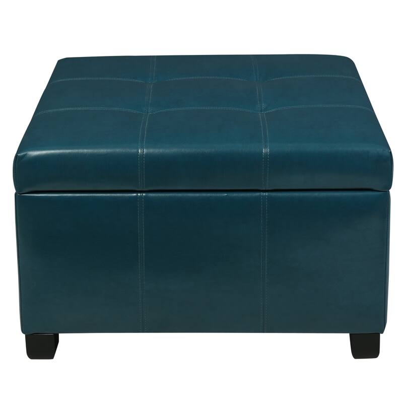Roomfitters Upholstered Storage Ottoman Bench, Square Faux Leather Ottoman Coffee Table with Tray and Hinged Lid