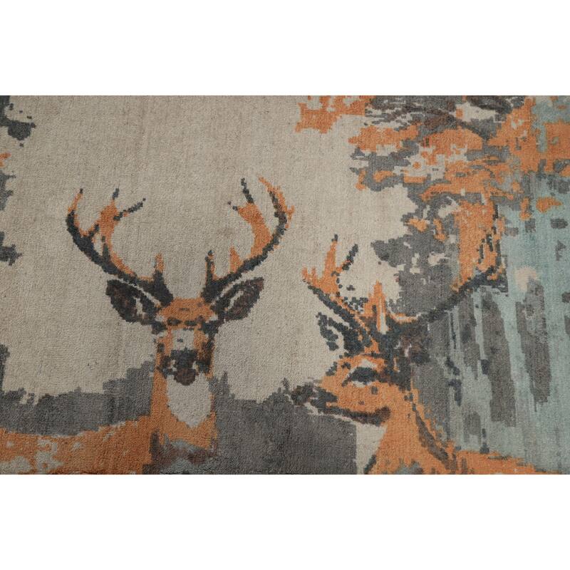 Hand Knotted Oriental Viscose Silk Carpet Modern Animal Pictorial Multi-Colored Abstract Area Rug - 7' 10'' X 4' 11''