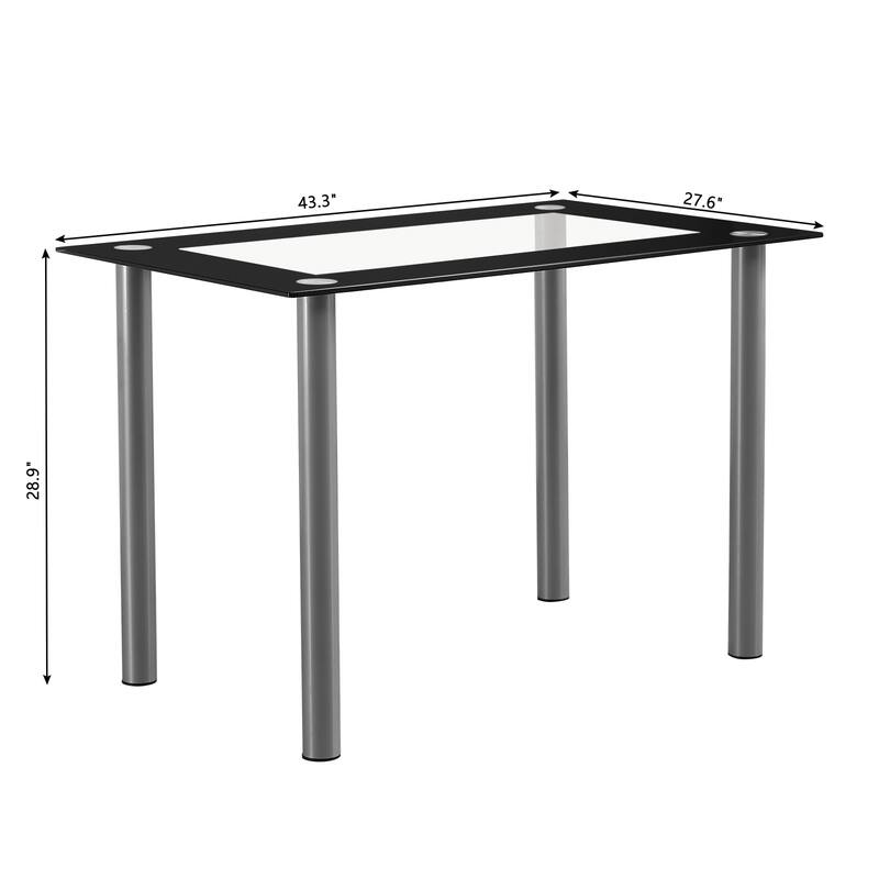Transparent-Black Tempered Glass and Stainless Steel Dining Table - 43.3 x 27.6 x 28.9" (L x W x H)
