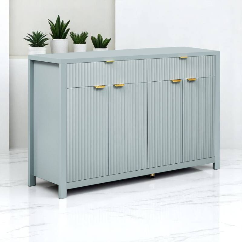Wave-Grain Sideboard Buffet Cabinet with Drawers and Adjustable Shelves, 55in Console Table with Aluminum Handles