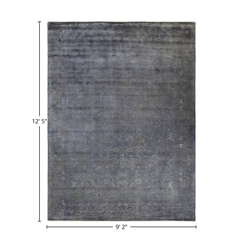 Overton Hand Knotted Wool Vintage Inspired Modern Contemporary Overdyed Gray Area Rug - 9' 2" x 12' 5"