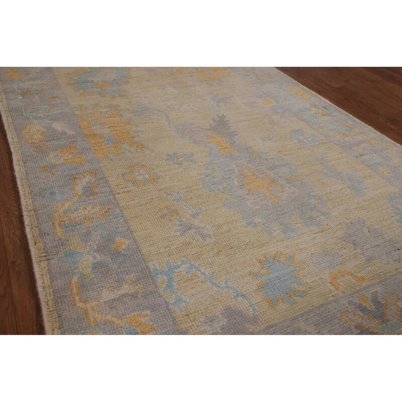 Oushak Vegetable Dye Runner Rug Hand-Knotted Wool Carpet - 3'1"x 11'6"