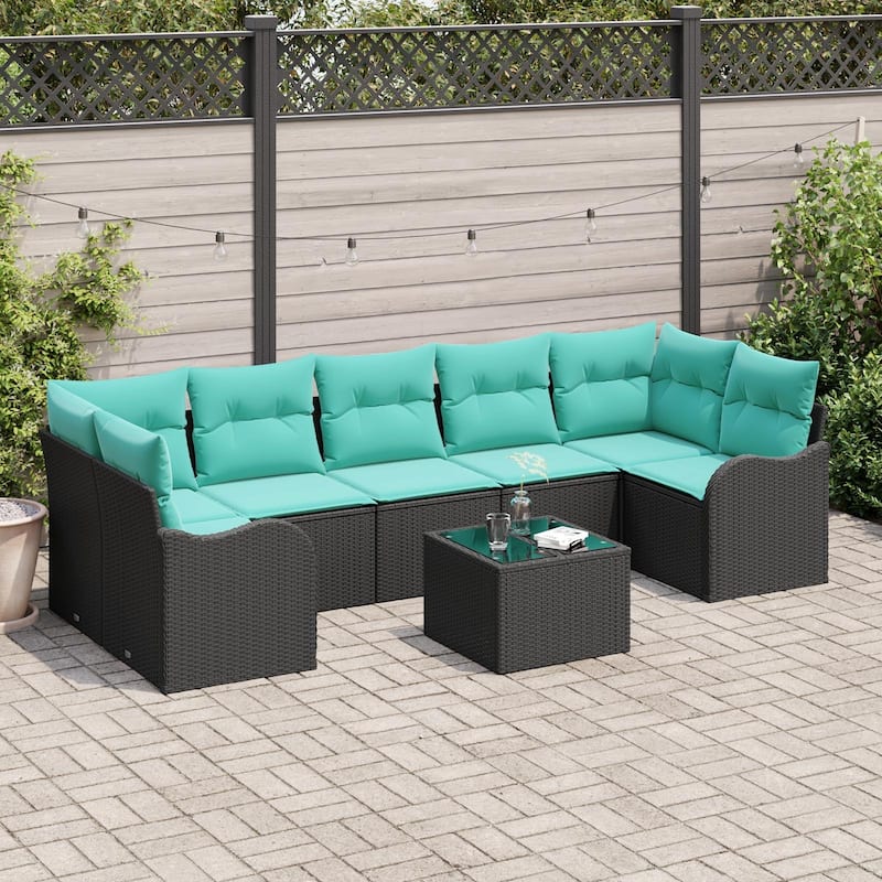 vidaXL 8 Garden Sofa Set with Cushions Black Poly Rattan - 113.8 x 48.2 x 27.2