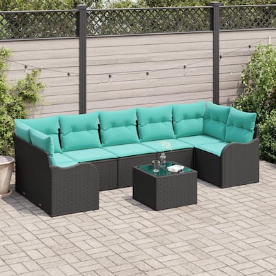 vidaXL 8 Garden Sofa Set with Cushions Black Poly Rattan - 113.8 x 48.2 x 27.2