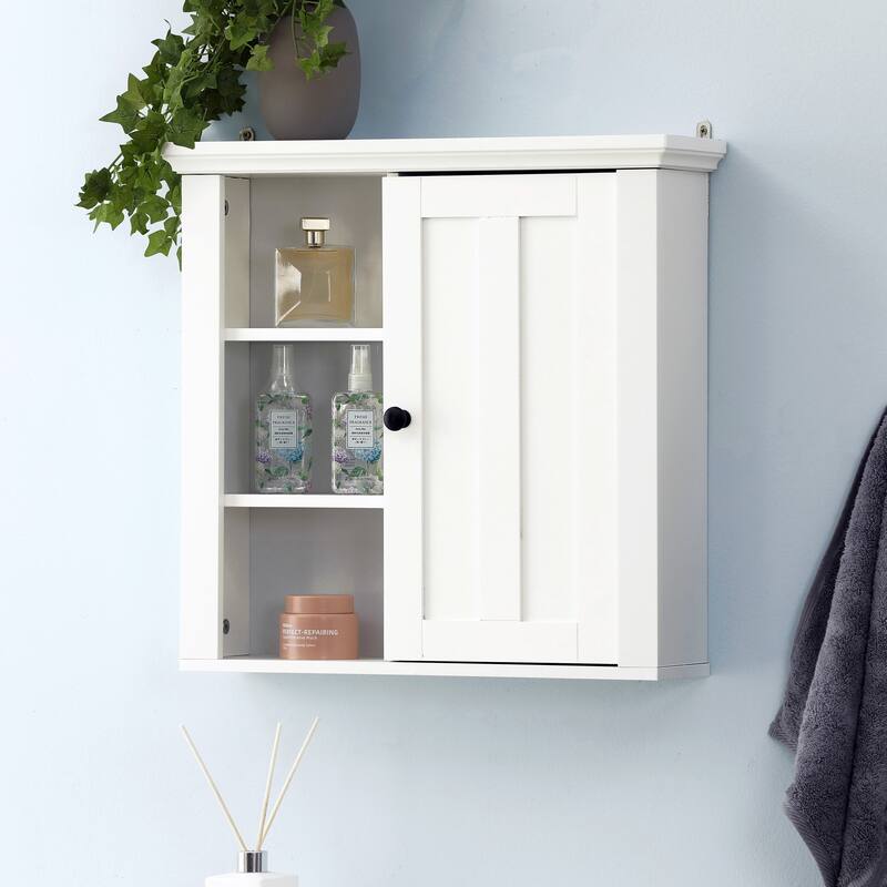 White MDF Wood Bathroom 1-Door Wall Storage Cabinet - 19.96" H x 20.87" W x 5.71" D