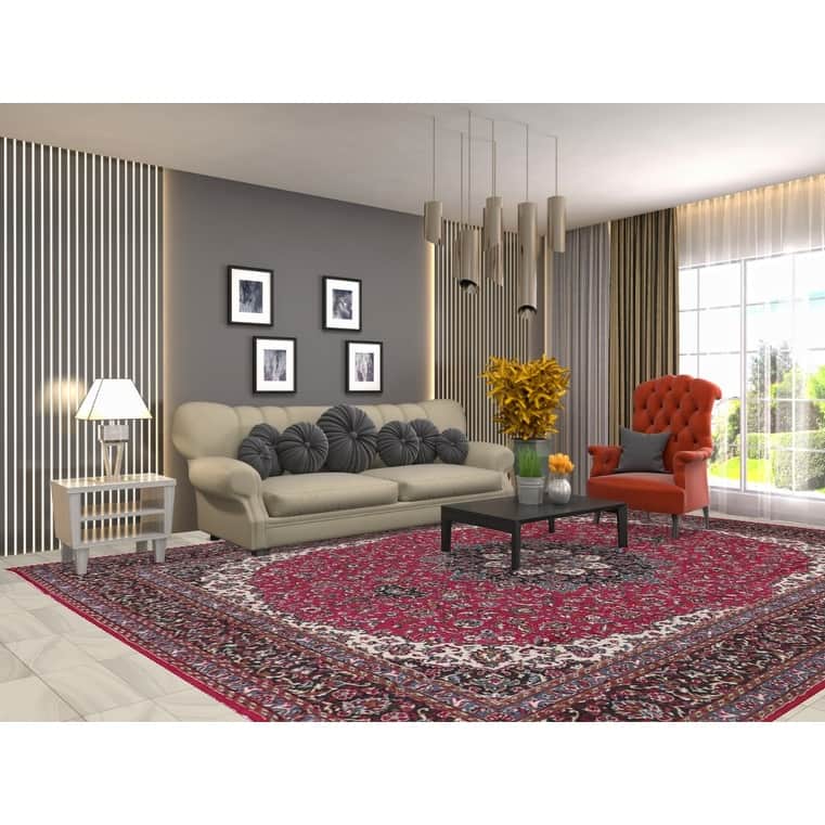 Floral Rose Kashan Turkish Area Rug Machine Made Carpet - 9'8" x 12'10"