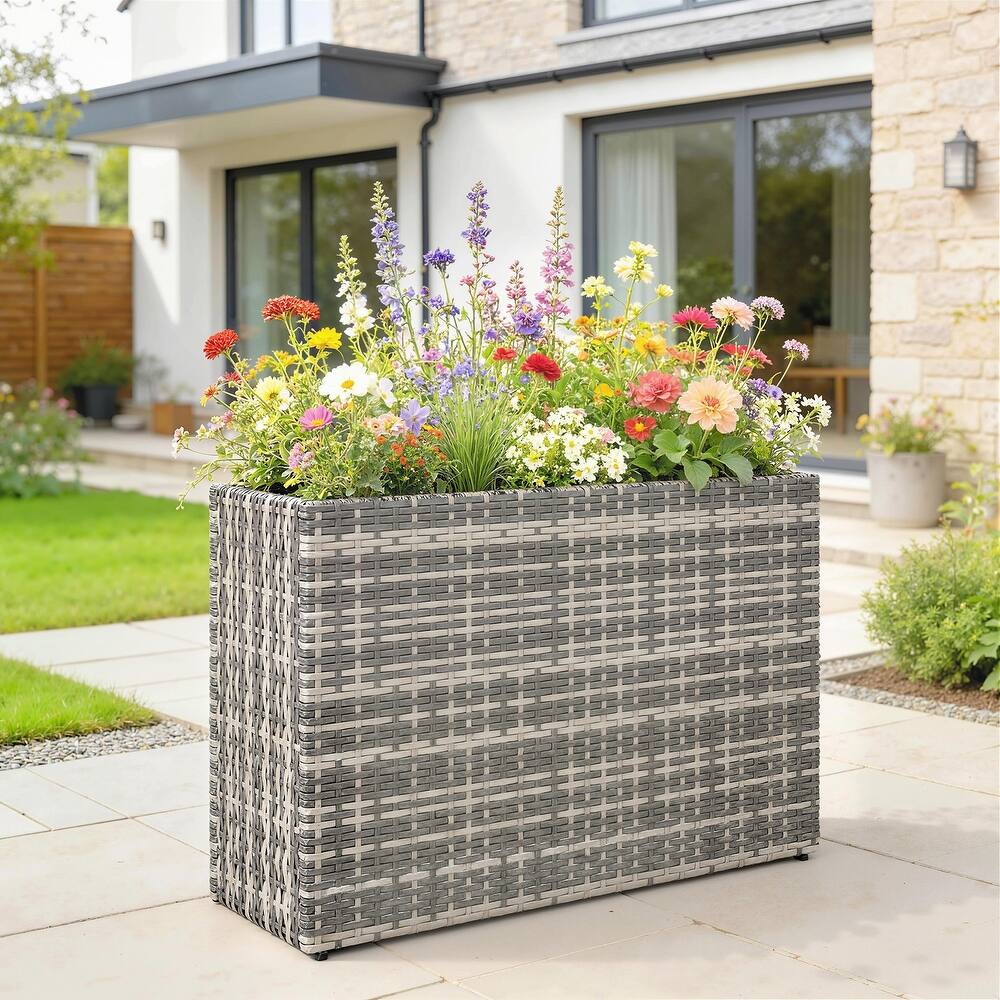 Outsunny Raised Garden Bed with Adjustable Foot Pads for Patio, Balcony, PE Rattan Wicker Planter