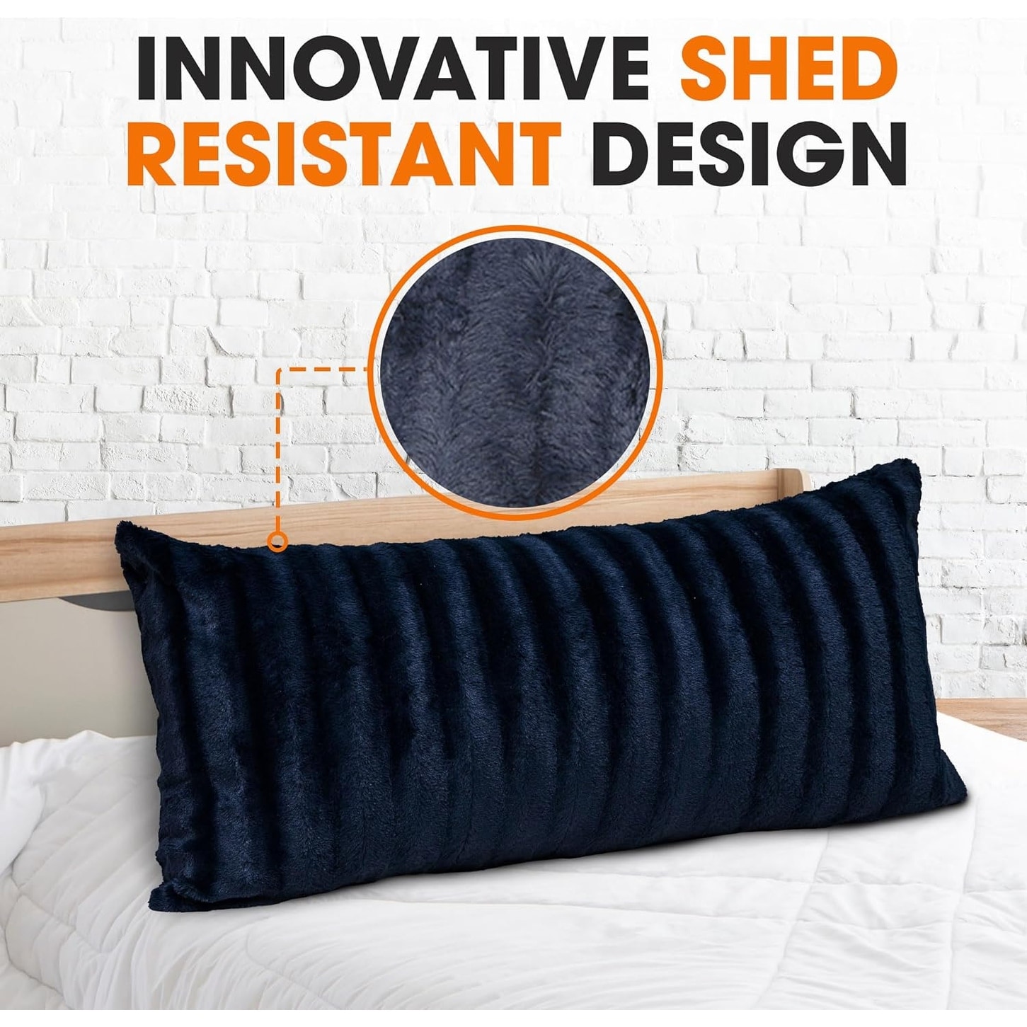 Navy blue store faux fur pillow