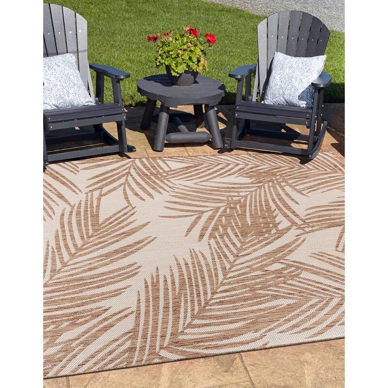 World Rug Gallery Contemporary Distressed Leaves Textured Flat Weave Indoor/Outdoor Area Rug - 5' X 7' - Brown