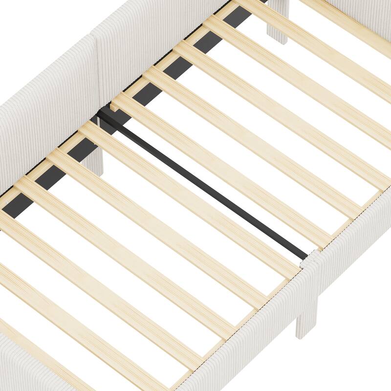 L-Shaped Twin Daybed with Storage Drawers, Corduroy Upholstery, Beige