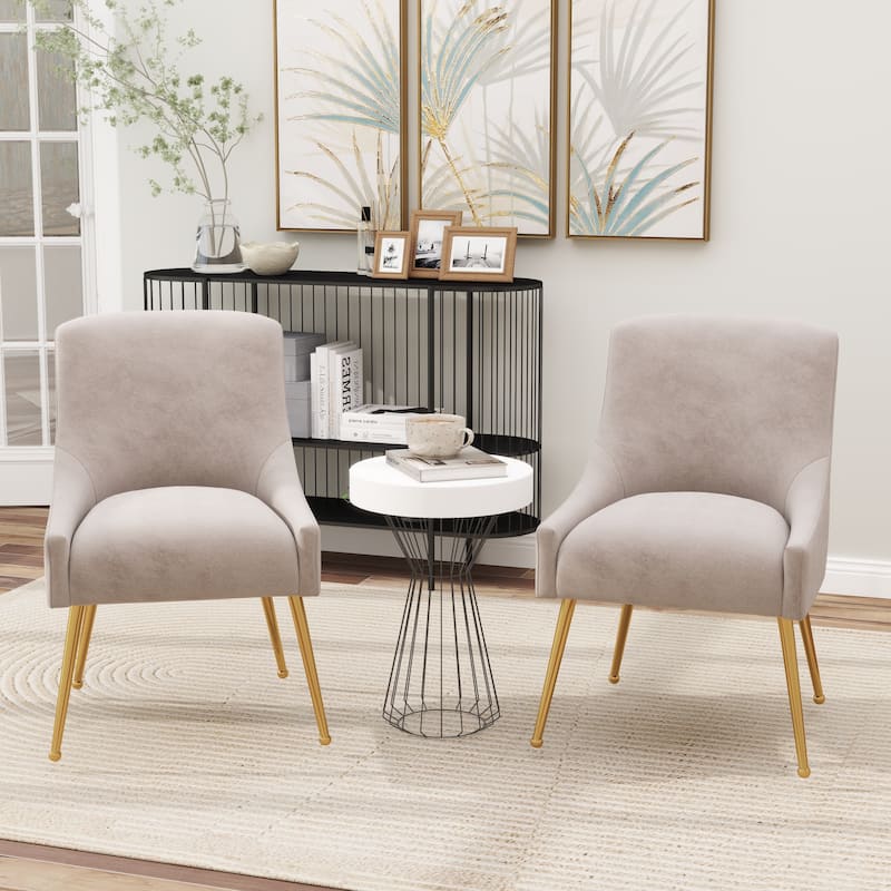 SEYNAR Velvet Upholstered Dining Chair Set of 2, Modern Glam Armless Side Chair - Grey