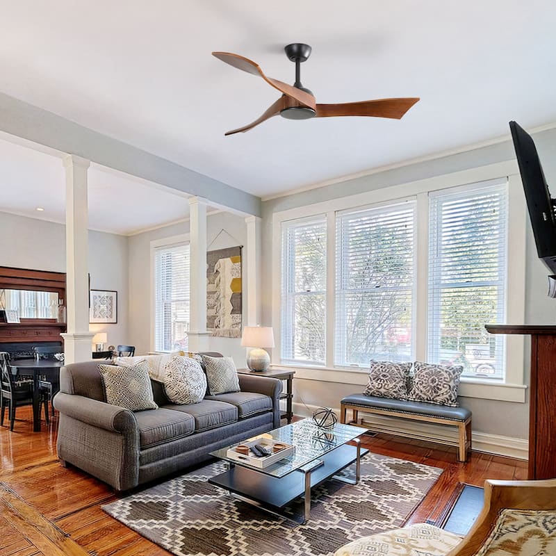 52" Wood Noiseless 3-Blade Ceiling Fans with Dimmable LED Light Optional and Remote, 6-Speed Reversible DC Motor