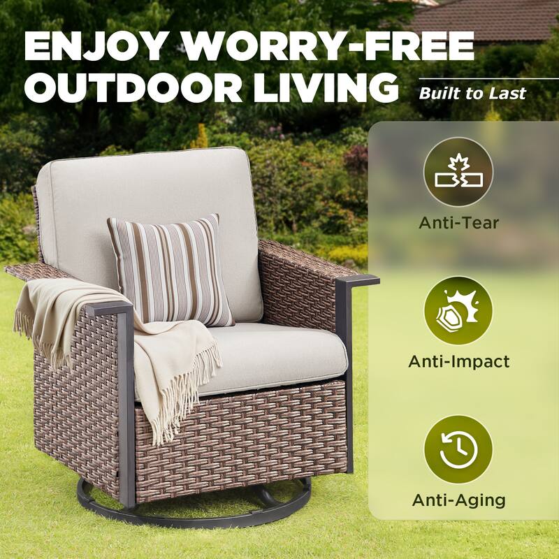 Pocassy Outdoor Wicker 4-Piece Sofa Swivel Chair with Ottoman