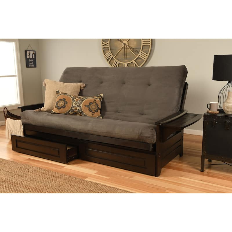 Somette Phoenix Queen-size Storage Futon Set in Espresso Finish with Suede Mattress - Suede Gray