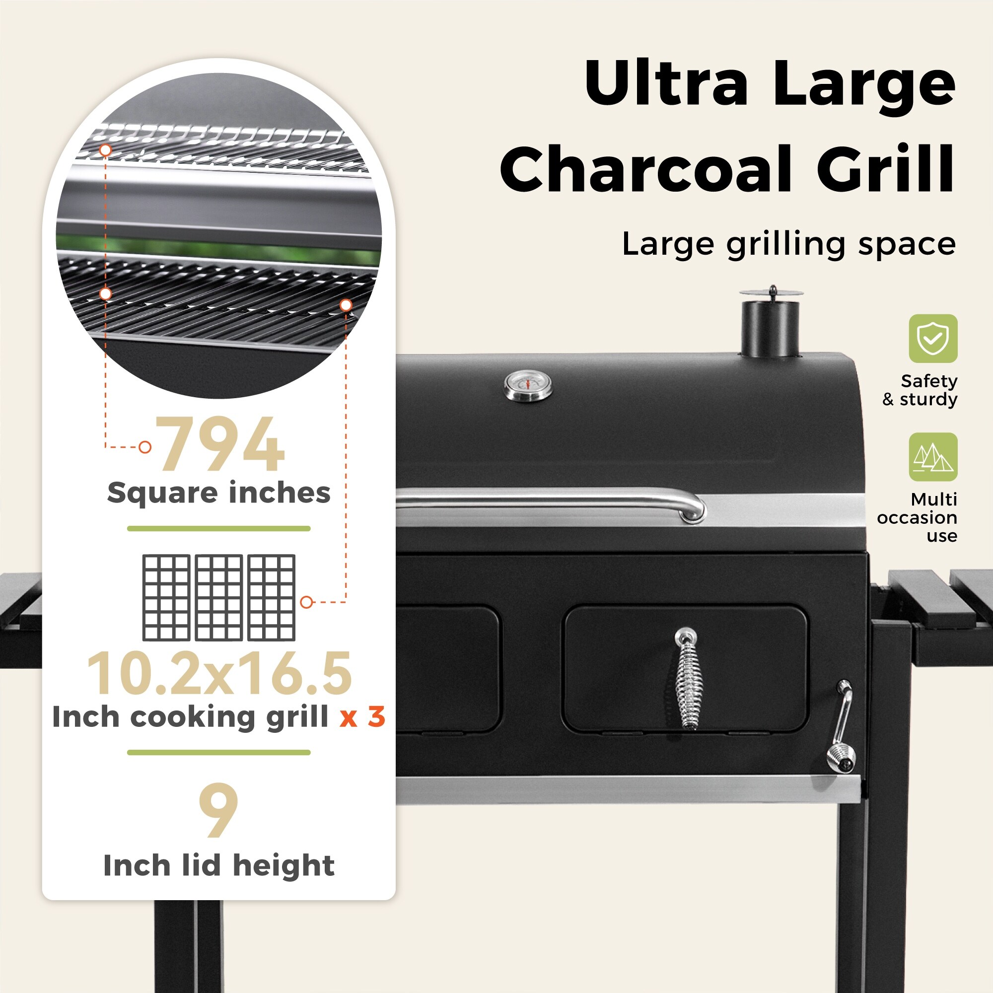 Extra Large Charcoal BBQ Grill with 794 sq. in. Cooking Area