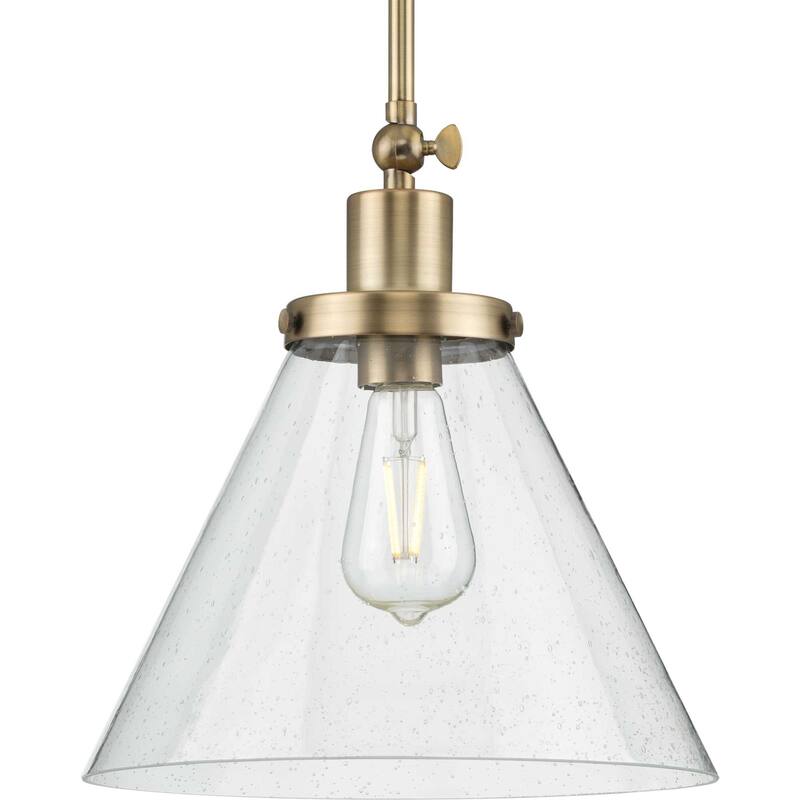 Progress Lighting Hinton 12" Wide Pendant with Seeded Glass Shade - Vintage Brass