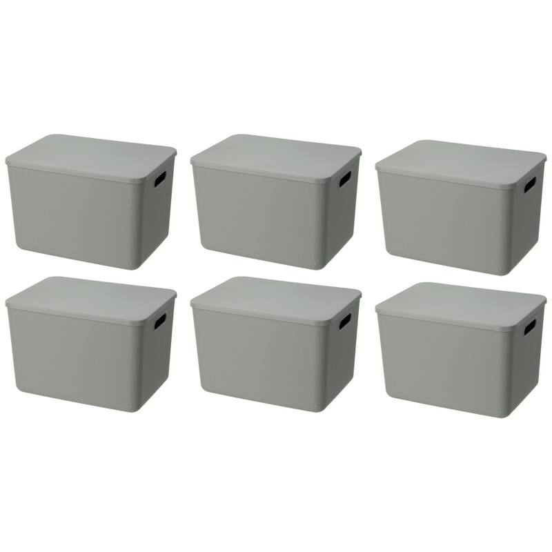 YBM Home Stackable Plastic Storage Bin with Lid, Grey - 14.25"x10.25"x9.5" - 6 Piece