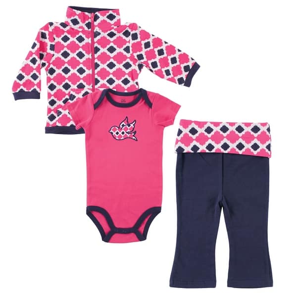 slide 1 of 1, Yoga Sprout Baby and Toddler Girl Cotton Hoodie, Bodysuit or Tee Top, and Pant, Bird Baby 6-9 Months - Bird Baby