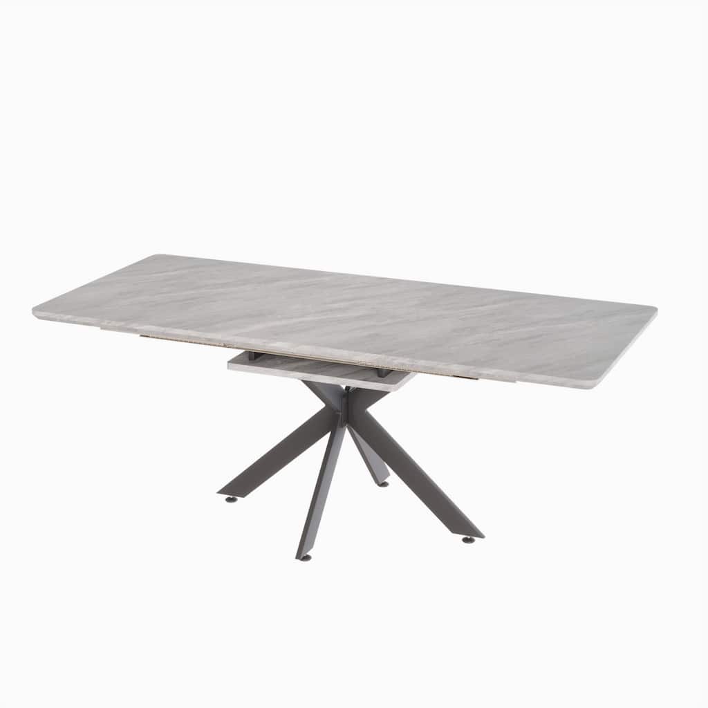 Metal MDF Extendable Dining Table for 8 to 10 with Rhine Pattern and X Shape Legs - 62.4” x 34.64” x 30.51”