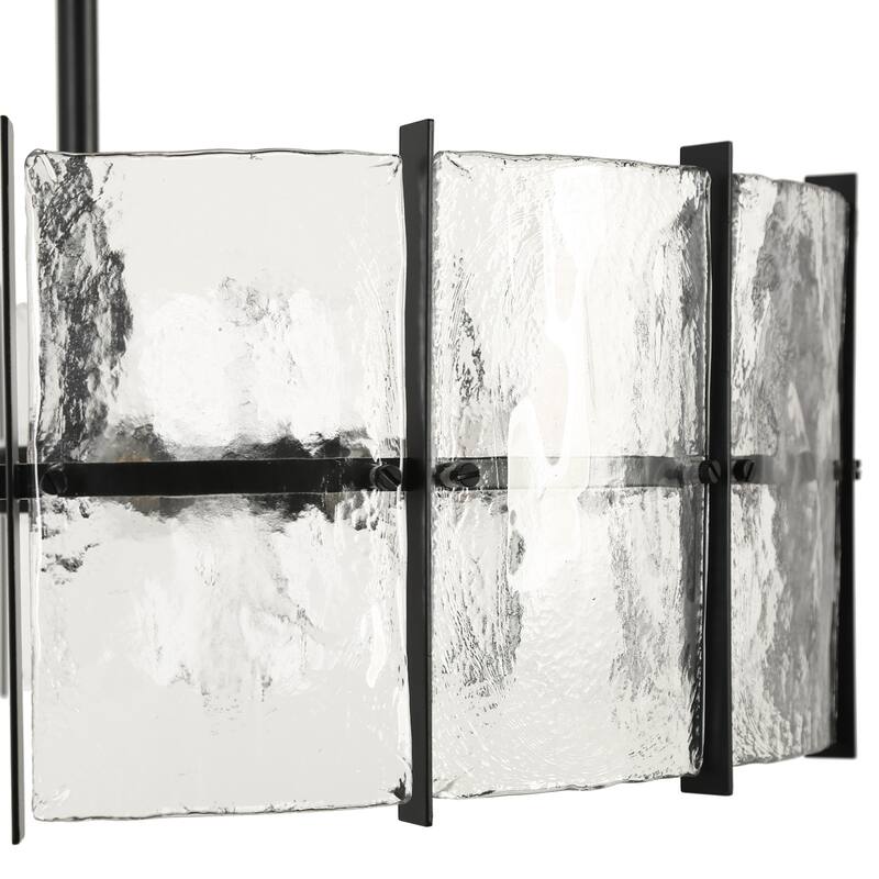 Modern 8-Light Drum Chandelier with Textured Gray Glass Shade For Living Dining Room Foyer - Dia. 31.5" x H 11"