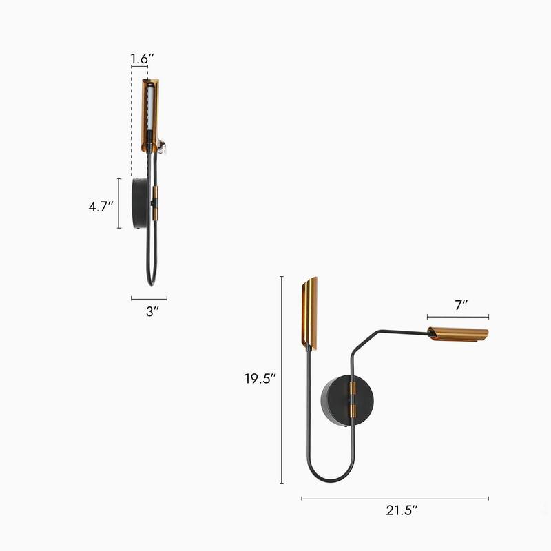 2-Light Mid-Century Modern Gold LED Wall Sconce Lighting for Living Room - 20 x 3 x 19.3