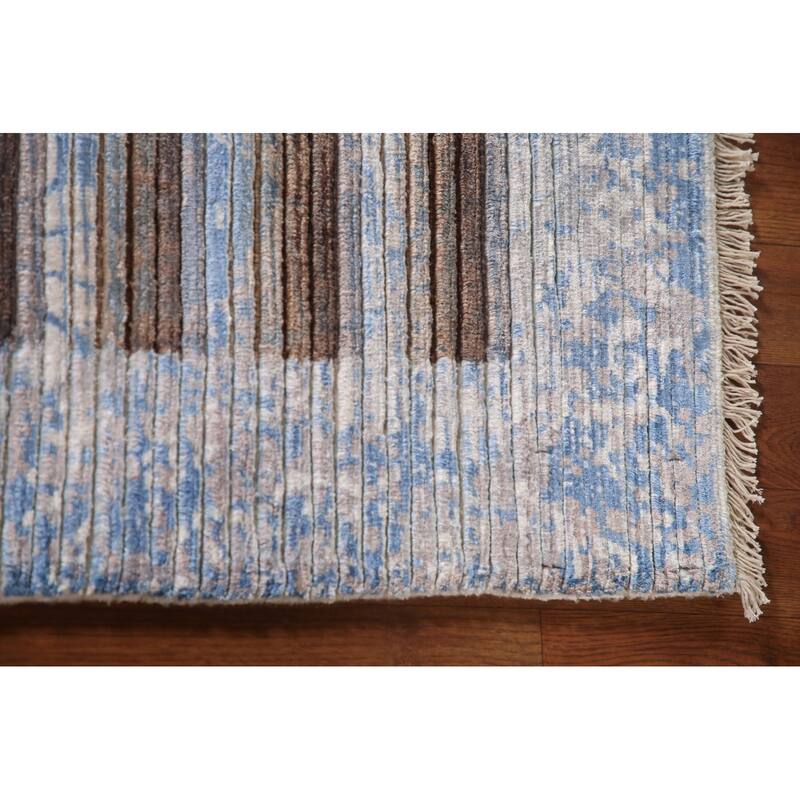 Striped Abstract Modern Accent Rug Hand-Knotted Wool Carpet - 4'1"x 5'10"
