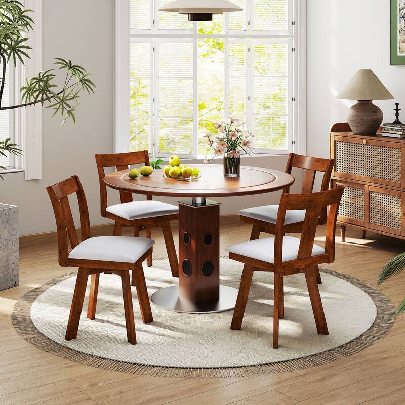 Set of 2 Swivel Dining Room Chairs with Rubber Wood Frame-Walnut - Multi