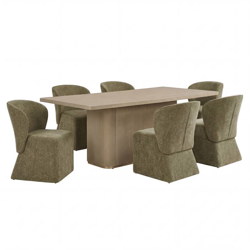 Christopher Knight Home - Forest 7-Piece Upholstered Dining Set with 84" Rectangular Pillar Base Dining Table