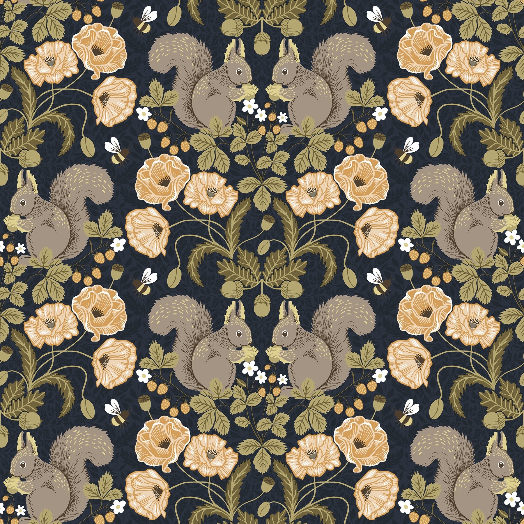 A-Street Prints Kurre Dark Blue Woodland Damask Wallpaper