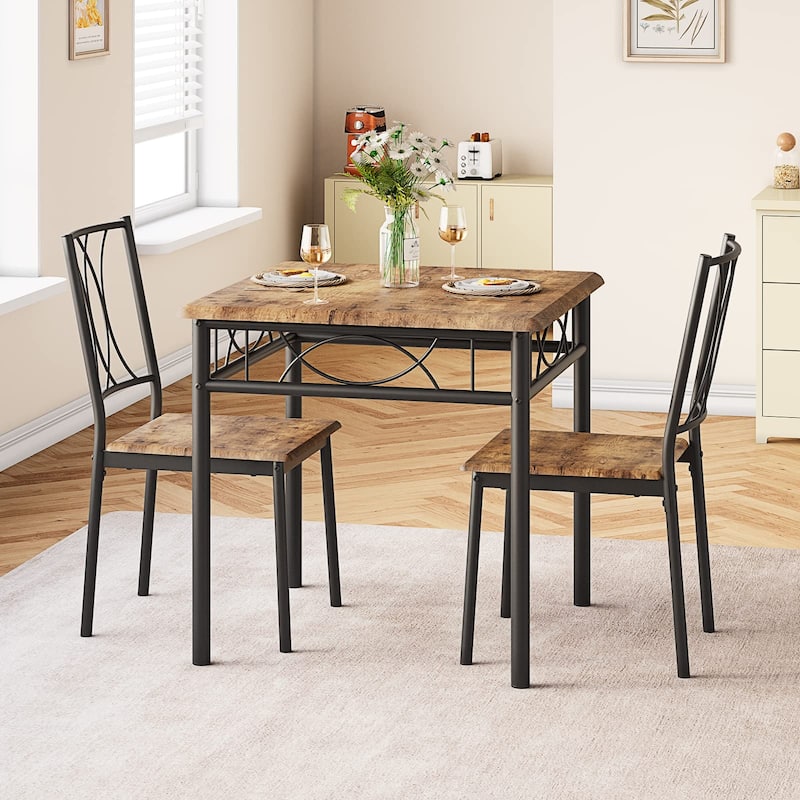 Dining Table Set for 2, Kitchen Table and Chairs, Square Dining Room Table Set , 3 Piece Dining Table Set , Rustic Brown