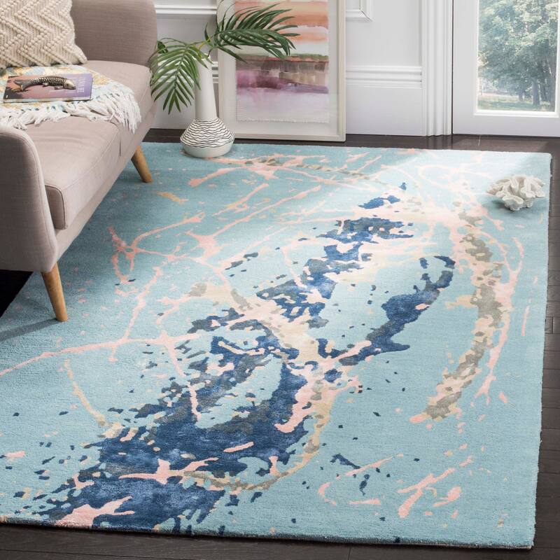 SAFAVIEH Handmade Soho Shaunna N.Z. Wool/ Viscose Rug - 5' x 8' - Blue/Light Pink
