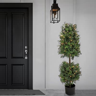 National Tree Company 4 ft Prelit Artificial Boxwood Cone and Ball Topiary - 48 in
