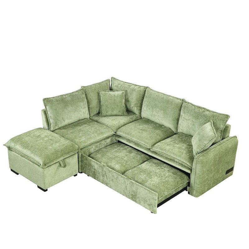 Modern Pull-Out Sleeper Sectional Sofa Bed with Storage Storage Ottoman